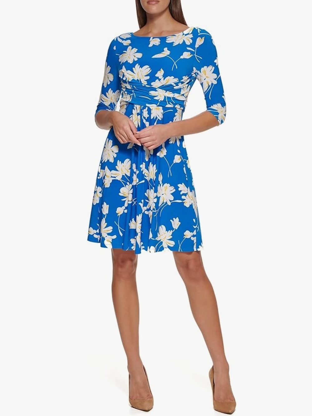 Tommy Hilfiger Blue Floral 3/4 Sleeve Dress